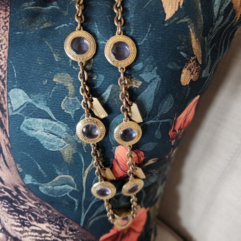 Vintage Rare Coach 1941 Pink Glass Snaphead Cabochon Necklace 🔥 - Picture 3 of 16